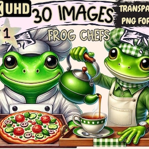 Frog Chef Clipart – 30 PNG Cooking Illustrations (Digital Download)