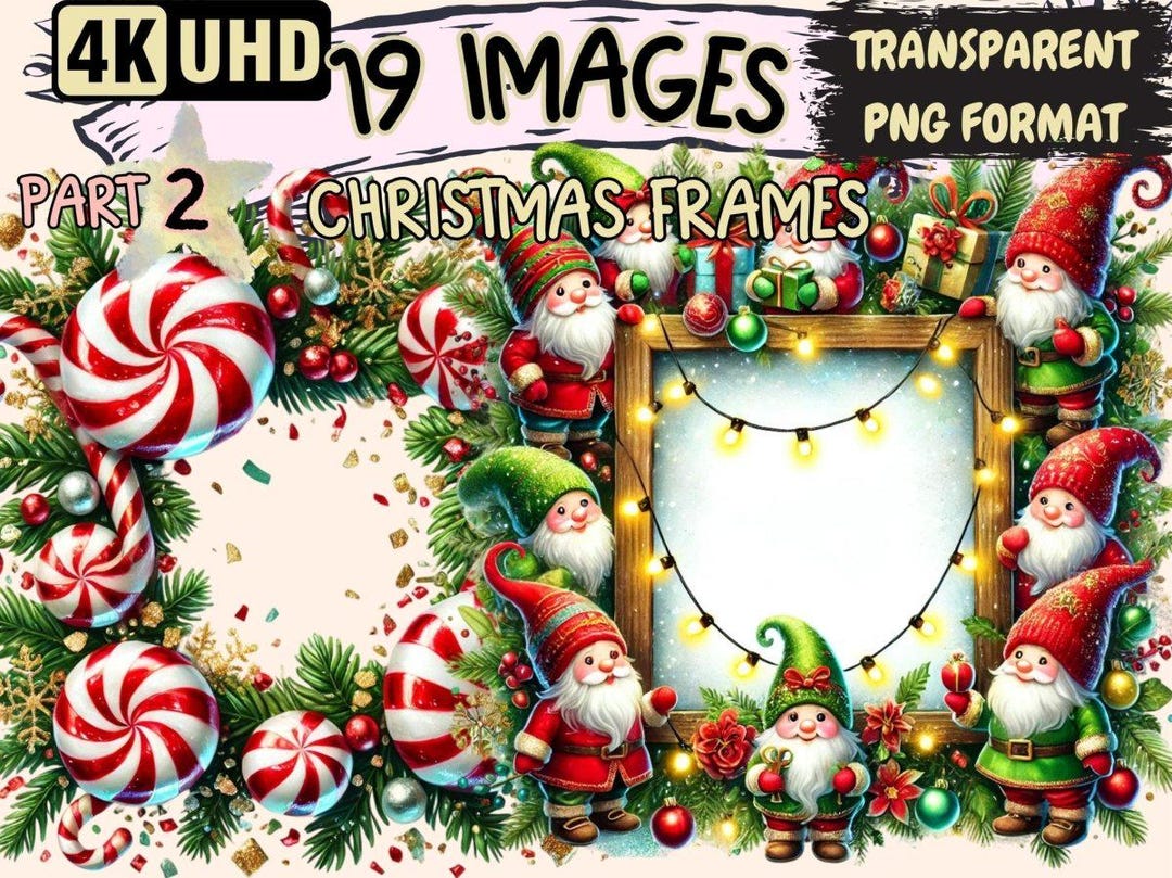 Christmas Frames Clipart – 19 Festive PNG Graphics (digital Download ...