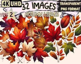 Autumn Leaves P2 Clipart – 32 Fall Foliage PNG Illustrations (Digital Download)