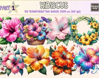 Hibiscus Clipart - 105 PNG Tropical Flower Graphics, Vibrant Floral Bouquets Printables, Instant Digital Download, Unlimited Commercial Use