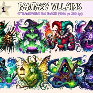 Fantasy Villains Clipart – Dark Magic PNG Graphics, Mythical Characters (Digital Download) bild 1