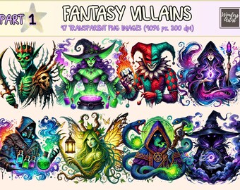 Fantasy Villains Clipart – Dark Magic PNG Graphics, Mythical Characters (Digital Download)