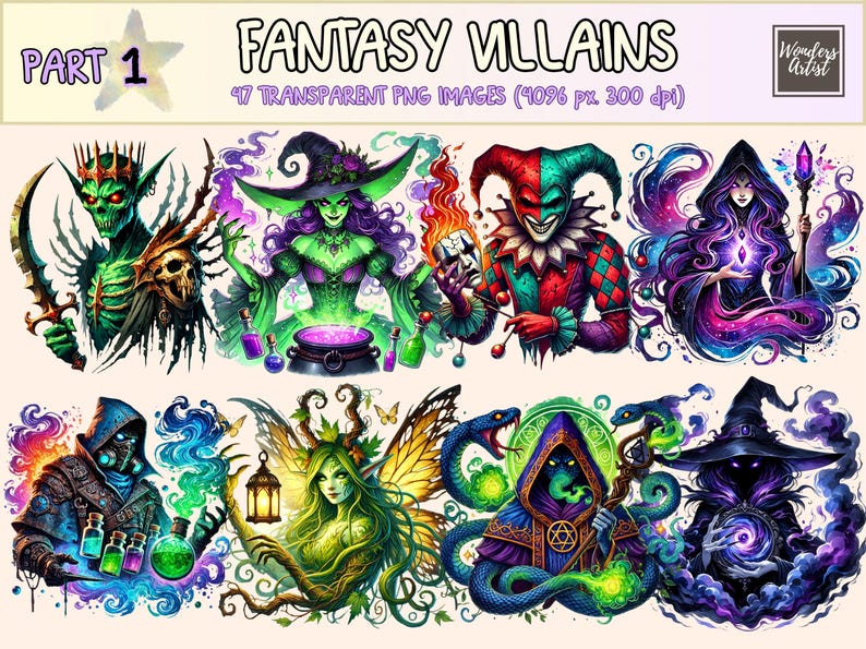 Fantasy Villains Clipart – Dark Magic PNG Graphics, Mythical Characters (Digital Download) bild 1