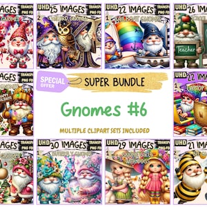 Gnomes #6 SUPER BUNDLE - 25 Clipart Bundles Inside, Cute Whimsical Gnome Graphics, Mega Promo Clipart, Digital Download, Commercial Use