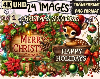 Christmas Signpost Clipart – 24 Festive PNG Graphics (Digital Download)