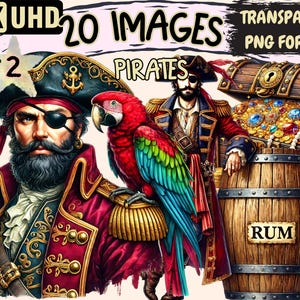 Pirates (P2) Clipart - 20 PNG Adventure Pirate Graphics, Nautical Treasure Printables, Instant Digital Download, Unlimited Commercial Use