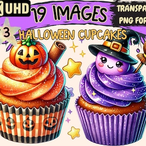 Halloween Cupcakes (P3) Clipart - 19 PNG Spooky Dessert Illustrations, Festive Art, Instant Digital Download,Unlimited Commercial Use Crafts