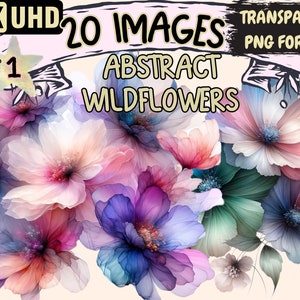 Abstract Wildflowers Clipart - 20 PNG Wildflower Graphics, Modern Printables, Instant Digital Download, Unlimited Commercial Use for Crafts