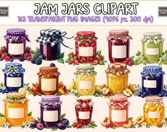 Jam Jars Clipart - 163 PNG Cute Homemade Jam Jar Illustrations, Berry Preserve Graphics, Kitchen Food Clipart, Instant Digital Download