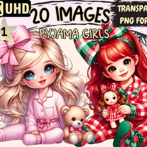 Pyjama Girls Clipart - 20 PNG Cute Little Girl Graphics, Adorable Pyjamas Printables, Instant Digital Download, Unlimited Commercial Use