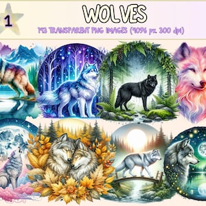 Wolves Clipart - 143 PNG Majestic Wolf Graphics, Wildlife Printables, Instant Digital Download, Unlimited Commercial Use Crafts Designs