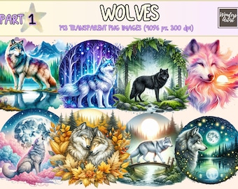 Wolves Clipart - 143 PNG Majestic Wolf Graphics, Wildlife Printables, Instant Digital Download, Unlimited Commercial Use Crafts Designs