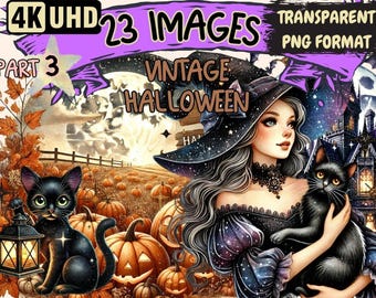 Vintage Halloween Clipart – 23 Spooky PNG Illustrations (Digital Download)