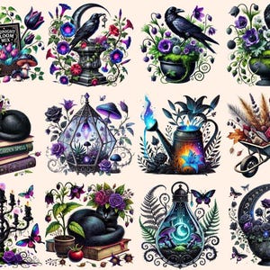 Goth Garden Clipart black flower clipart dark floral png dark garden clipart - WondersArtist