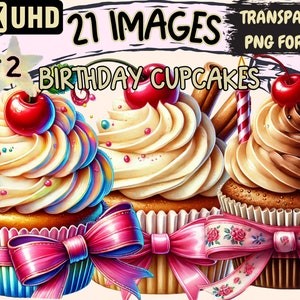 Birthday Cupcakes (P2) Clipart - 21 PNG Sweet Treat Illustrations, Celebration Art, Instant Digital Download, Unlimited Commercial Use Craft