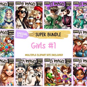 Girls #1 SUPER BUNDLE - 23 Clipart Bundles Inside, Cute Character & Fashion Graphics, Mega Promo Clipart, Digital Download, Commercial Use