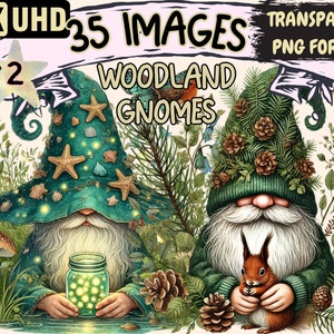 Woodland Gnomes (P2) Clipart - 35 PNG Forest Gnome Graphics, Magical Fairytale Printables, Instant Digital Download,Unlimited Commercial Use