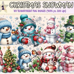 Christmas Snowman Clipart – 101 Festive PNG Graphics (Digital Download)
