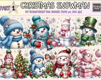 Christmas Snowman Clipart – 101 Festive PNG Graphics (Digital Download)