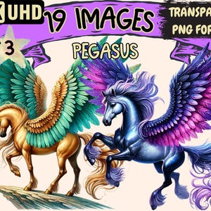 Pegasus (P3) Clipart - 19 PNG Mythical Horse Graphics, Fantasy Winged Horse Printables, Instant Digital Download, Unlimited Commercial Use