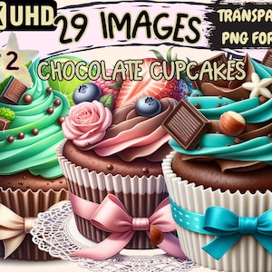 Chocolate Cupcakes (P2) Clipart - 29 PNG Sweet Choco Dessert Graphics, Instant Digital Download, Unlimited Commercial Use Crafts & Designs