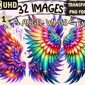 Angel Wings Clipart - 32 PNG Elegant Wing Graphics, Celestial Printables, Instant Digital Download, Unlimited Commercial Use Crafts Designs