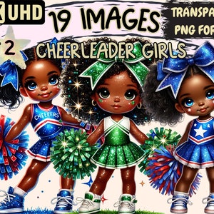 Cheerleader Girls (P2) Clipart - 19 PNG Cheer Squad Illustrations, Pep Rally Art, Instant Digital Download, Unlimited Commercial Use Crafts