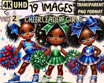 Cheerleader Girls (P2) Clipart - 19 PNG Cheer Squad Illustrations, Pep Rally Art, Instant Digital Download, Unlimited Commercial Use Crafts