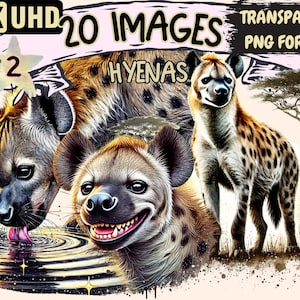 Hyenas (P2) Clipart - 20 PNG Wild Animal Illustrations, Safari Animals Hyena Art, Instant Digital Download, Unlimited Commercial Use Crafts