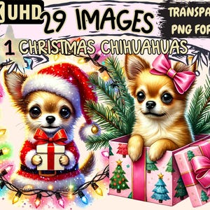Christmas Chihuahuas Clipart - 29 PNG Festive Dog Illustrations, Holiday-Themed Art, Instant Digital Download, Unlimited Commercial Use