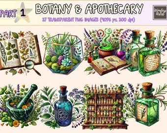 Vintage Herbal Graphics Clipart – Botany & Apothecary PNG (Digital Download)
