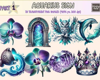 Aquarius Zodiac Clipart – Celestial PNG Graphics (Commercial Use)