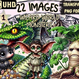 Wizard World Monsters Clipart – 22 Fantasy Creature PNG Illustrations (Digital Download)
