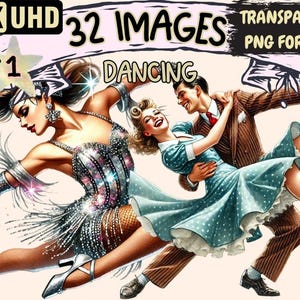 Dancing Couple Clipart – 32 PNG Illustrations, Performance Art (Digital Download)