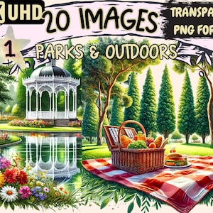 Parks & Outdoors (P1) Clipart - 20 PNG Nature Landscapes Illustrations, Scenic Art, Instant Digital Download, Unlimited Commercial Use Craft