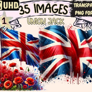Union Jack Clipart - 35 PNG British Flag Graphics, UK Patriotic Illustrations, Vintage Printables, Instant Digital Download, Commercial Use