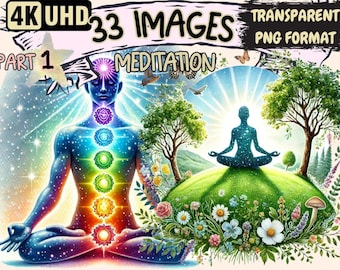 Meditation Clipart – 33 PNG Illustrations, Wellness Art (Digital Download)