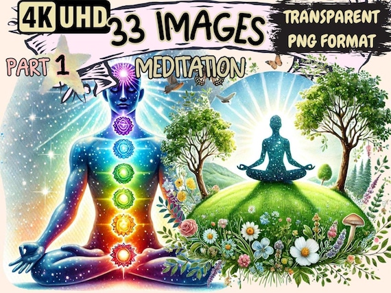 Meditation Clipart – 33 PNG Illustrations, Wellness Art (Digital Download)
