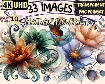 Abstract Floral Clipart: 33 PNG Bloom Graphics (Digital Download)
