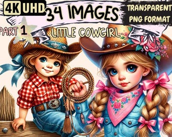 Little Cowgirl Clipart – 34 PNG Western Graphics, Commercial Use (Digital Download)