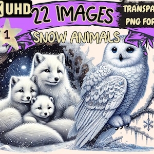 Snow Animals Clipart - 22 PNG Winter Wildlife Illustrations, Cute Arctic Art, Instant Digital Download, Unlimited Commercial Use for Crafts