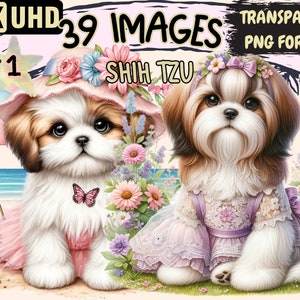 Shih Tzu Clipart - 39 PNG Adorable Dog Graphics, Shih Tzu Printables, Instant Digital Download, Unlimited Commercial Use for Crafts Designs