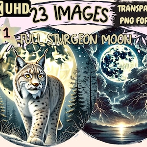 Full Sturgeon Moon Clipart - 23 PNG Lunar Illustrations, Farmer's Almanac Moons, Instant Digital Download, Unlimited Commercial Use Crafts