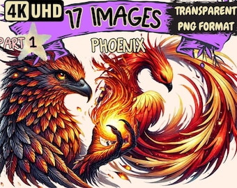 Phoenix Clipart – 17 Flame Bird Illustrations, Fantasy Art (Digital Download)
