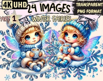Winter Fairies Clipart – 24 PNG Illustrations, Enchanted Art (Digital Download)