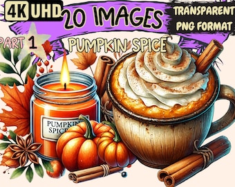 Pumpkin Spice Clipart – Fall Coffee PNG Graphics, Commercial Use (Digital Download)