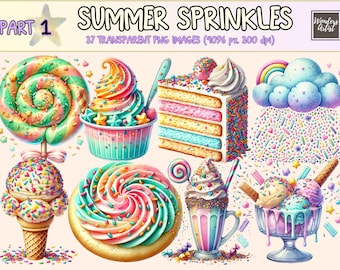 Summer Sprinkles Clipart – Watercolor Dessert PNG Graphics (Digital Download)