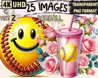 Pink Softball P2 Clipart – 25 PNG Sport Illustrations (Digital Download)