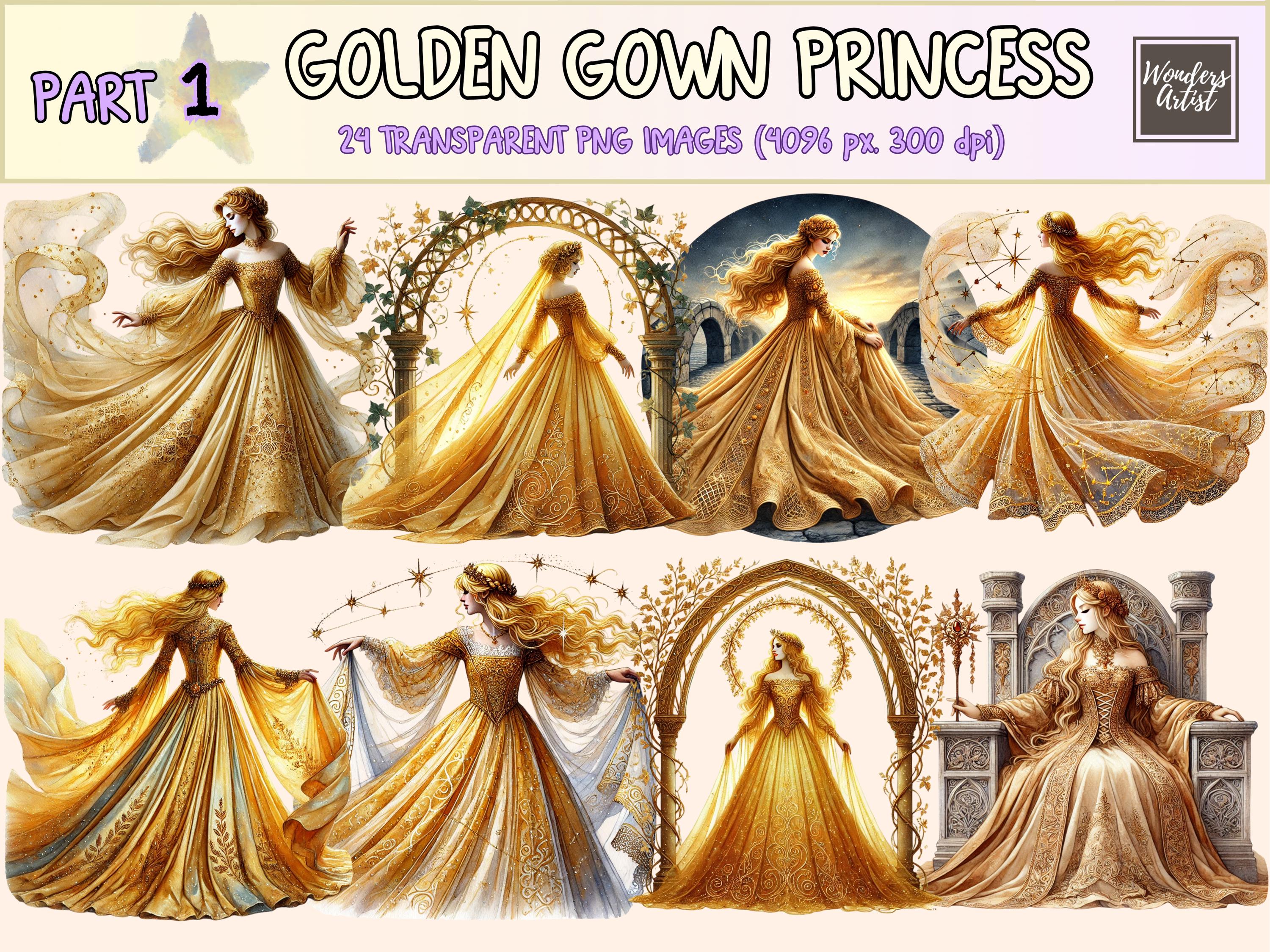   Enchantment “set” Buy Golden Gown Princess Clipart – Fairytale PNG Graphics