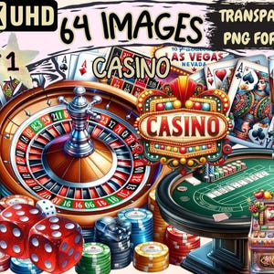 Casino Clipart – 64 Vibrant PNG Graphics, Gambling Designs (Digital Download)